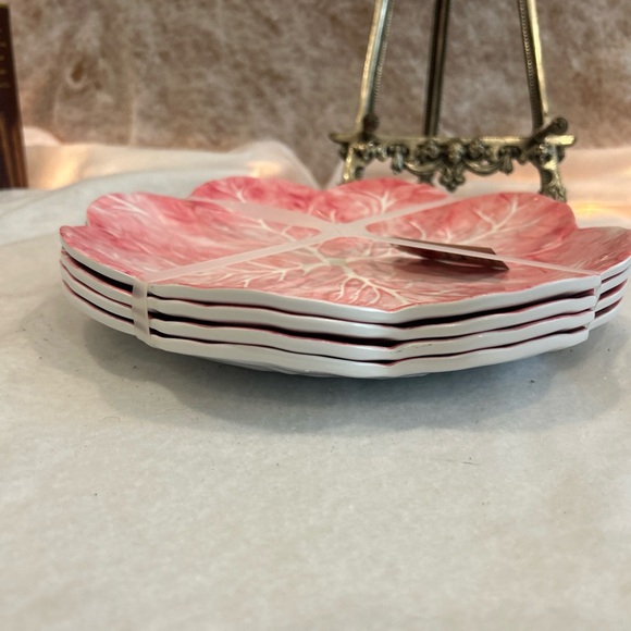 Primrose Vintage Melamine Dinner Plates Pink Cabbage Leaf  11" Set of 4 New - Picture 2 of 3